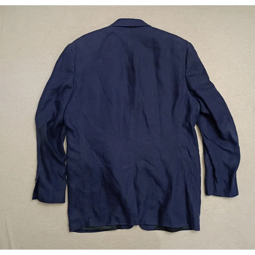 Lauren Ralph Lauren Mens 44L Navy Blue 100% Linen 2-Button Blazer Sport Coat